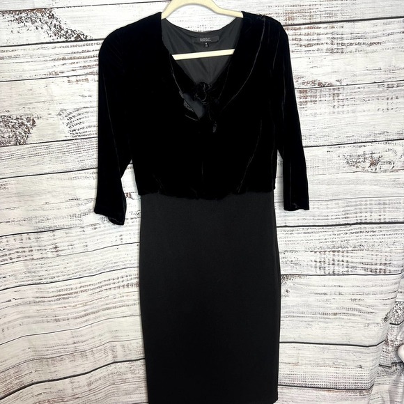 Badgley Mischka Black Silk Viscose Half Velvet Black Midi dress 4 - Picture 1 of 3